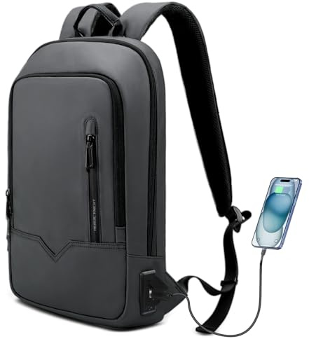 HEROIC KNIGHT Mochila Ordenador Portátil Laptop 15.6'' Ergonómica | Puerto de Carga USB Impermeable Acolchada Elegante para Negocios Trabajo Escolar Estudio Diario Viaje Ocio 11L,Gris Oscuro