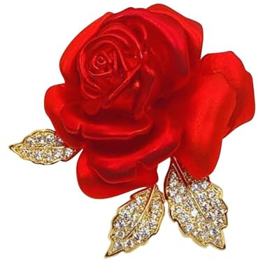 Rote Blumen-Brosche, rote Blume, große Blumen-Brosche, Stoff-Brosche, rote Blume, Anstecknadel, zierliche Pfingstrosen, zart, Chiffon-Blumen-Brosche, klassisch für Hochzeit, A, Acryl, Uni
