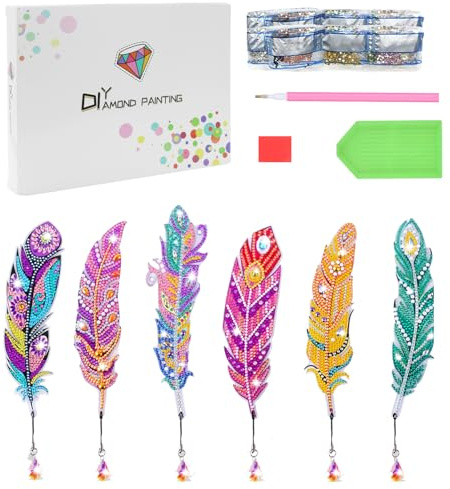 Kaizuca 6 Stück Diamond Painting Lesezeichen Set, Diamant-Malerei Feder Lesezeichen mit Anhänger Kristall, Diamond Painting Erwachsene für Kunsthandwerk Geschenk Set (B)