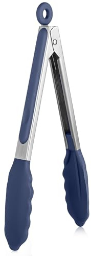 U-Taste Silikon Küchenzange, 250℃ hitzebeständiger, 23 cm, Mitternachtsblau | Kochzange mit fest versiegelten Antihaft-Gummispitzen & silikonbeschichtetem Stahlgriff & glatter Verriegelung zum Servieren