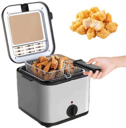 QUTBAG Freidora eléctrica de 2,5 L, freidora de Grasa de Cocina Comercial de Acero Inoxidable con encimera de 1000 W con Cesta y Tapa extraíbles, Calentamiento rápido para Patatas Fritas, donas