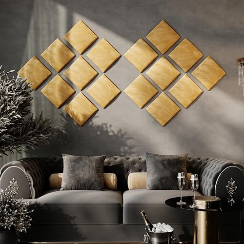 Soft Velvet Acoustic Decorative Acoustic Wall Art Panels | Echo-Dampening Sound-Absorbing and Soundproofing Tiles | Soft Planks (Gold, 4x Square (25x25cm))