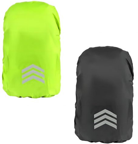 2 PCS Backpack Rain Cover Waterproof, 18-30L School Bag Cover, Dustproof Rucksack Cover with Reflective Stripes, Reflective Backpack Protector, Backpack Protective Cover, High Visibility, Black+Green