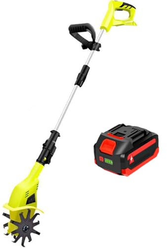 Quixnova Cultivateur/rotavateur de Sol de Jardin électrique 20 V avec Batterie au Lithium de 4000 mAh et Chargeur Rapide pour Creuser, désherber et ameublir Le Sol,A