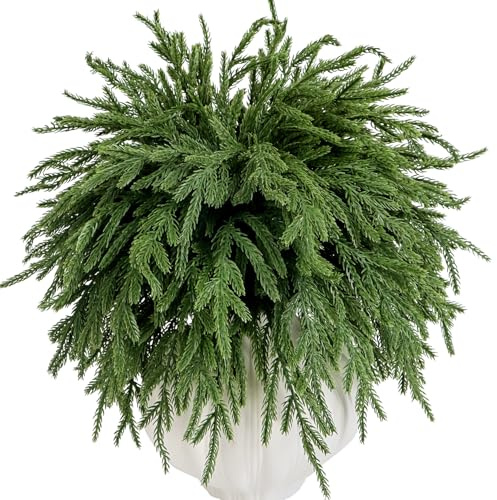 Künstliche Norfolk-Tannenzweige, 45 cm, künstliche Norfolk-Tannennadeln, Zweige, Weihnachtsgrünstiele, Bastelzubehör für Girlanden, Vasen, Weihnachtsbaumfüller, Heimdekorationen, 10 Stück, Grün
