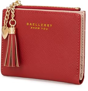 CHAOFANXI Damen Geldbeutel Leder Kleines Portemonnaie, Mini Kurzer Geldbeutel Frauen Leder mit Zipper Brieftasche mit vielen Fächern für Bargeld, Münze und Karte,Rot
