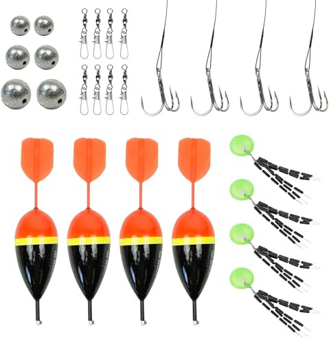 FishXpro Pike Set Dead Bait Fishing Set - Dead Bait Fishing for Gädda - Gäddflottar - Stålledare - Swivels