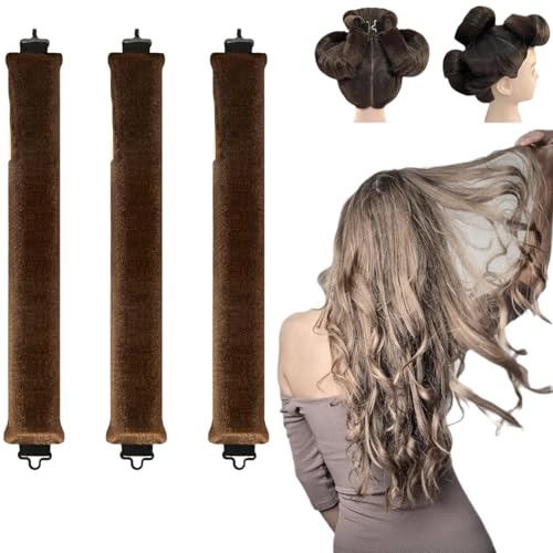 3 Stück Heizlose Locken Band, WINOK Hitzefreie Lockenwickler Heatless Curls Band Über Nacht, Overnight Haarwicklung ohne Hitze, Schlaf Lockenwickler für Kurzes und Langes Haar - Kaffee