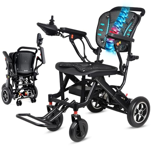 Fauteuil roulant électrique pliable super léger (siège de 47 cm de large) – Fauteuil roulant motorisé pour voyage, seulement 18 kg