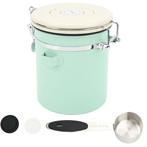 Boîte à café, récipient de stockage des aliments, récipient à café hermétique en acier inoxydable de qualité alimentaire avec roue de date pour thé, noix, grains, vert menthe (YuezhongooI46XVdU-12)