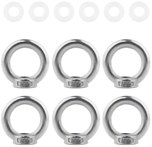 TIOMIOSEA Ringmutter M10, 304 Edelstahl Gewinde Ösenmutter 6 Stück, Ringförmige Innengewinde-Befestigungsschraube, Ringmuttern, Ringösen, Ringschrauben, zum Heben von Zubehör