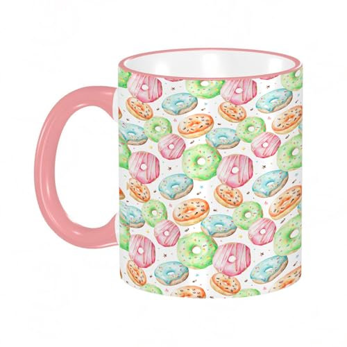YOIUE Tazze Originali di caffè e Colazione Tazze - stampata Ceramica 11 once di tazze 330 ml Decora la tua tazza regalo,Modello di ciambelle dolci e deliziose con vari gusti di granelli di polvere e