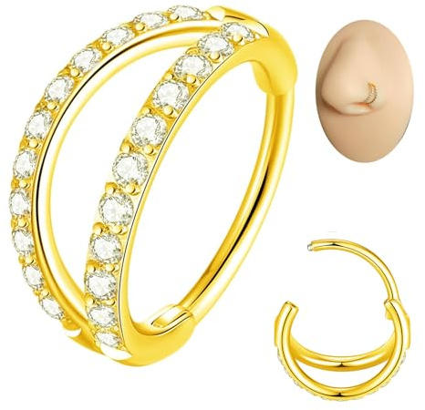 Popuhoops Double Open Stack CZ Nasenring Reifen 316L Chirurgenstahl Helix Rook Conch Knorpel Daith Tragus Ohrringe Scharnierbares Segment Nostril Piercing Septum Clicker 20G 18G 16G Lippenring