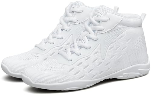 FUQIAO White High Top Cheer Shoes Girls Cheerleading Lightweight Shoes Dance Sneakers, White 7 Women