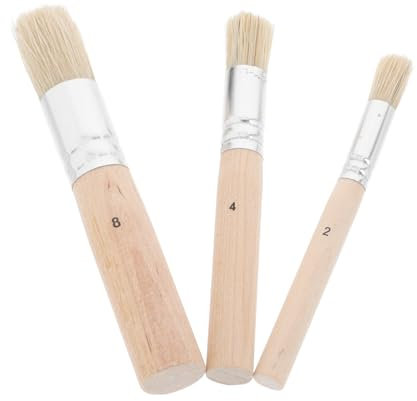 JEWEDECO 3pcs Round Stencil Painting Brushes Set Natural Bristle Paint Brushes for Acrylic Oil Watercolor Art Crafts Diy Projects