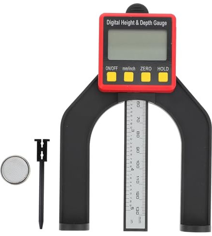 CHILDWEET Digitaler Höhen Und Tiefenmesser 0-80mm Mit Magnetbasis Robustes Kunststoff Tiefenmessgerät Für Holzbearbeitung Und Tischsägen Große Lcd Anzeige Mm/zoll Umschaltbar