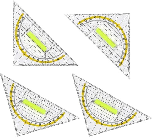 4 Stück Geodreieck Set,Geodreiecks aus Kunststoff,Geodreieck mit Griff,16cm Lineal Geo Dreieck,Zeichendreieck aus Transparentem,Geodreiecke Klein Groß zum Zeichnen für Studenten Büro Designer Malerei