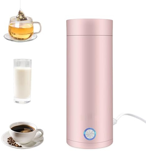BEOSIOR Portable Small Travel Kettle,400ML Stainless Steel Electric Kettle,3 in 1 Mini Electric Kettle, Fast Boil and Automatic Shut off Water Heater for Making Tea, Coffee, Baby Milk (Pink)