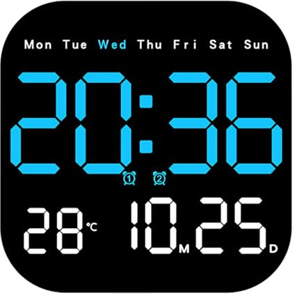 Orologio digitale – Orologio digitale con grande display | Perdita di memoria, visualizzazione della temperatura, sveglia per anziani, anziani, da appendere e da appoggiare sulla scrivania per camera