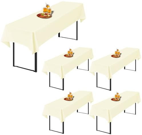 5 Stück Beige Biertisch Tischdecke universal für 50cm u.70cm Biertische Hussen für Biertisch, Blickdichte Polyester Biertischhussen Biertisch-Husse Rechteckige Tischdecken Waschbar-250x100cm