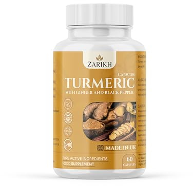 Zarikh High Strength Turmeric and Black Pepper Capsules with Ginger Root | Supports Joint, Immune, Gut & Kidney Health | Anti Inflammatory Turmeric Supplement | 60 Vegan Turmeric Capsules | UK Made