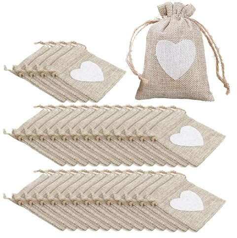 Säckchen zum Befüllen 30 Stück 10 x 8 cm Jutesäckchen, Herz Kleine Geschenktüten, Kleine Stoffsäckchen Säckchen zum Befüllen Jutebeutel Leinensäckchen für Hochzeit Geburtstag Weihnachten