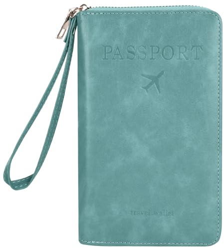Kaempe Reisepass Tasche, Reisepass Organizer Familie mit RFID-Blocke, Reisepasshülle, Passport Hülle, Reisedokumententasche Wallet, Reiseunterlagen Organizer für Damen Und Herren (Blau)