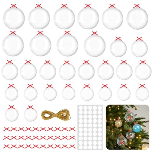 30 Stück Befüllbare DIY Christbaumkugeln, 4/5/6cm Weihnachtskugeln Zum Befüllen, Kunststoffkugel Transparent, Acrylkugeln für Weihnachtsschmuck, Christbaumschmuck, Hochzeit, Partys, DIY Dekoration