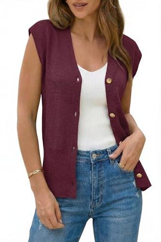 Arach&Cloz Vest Tops for Women Summer Wool Blend Button Down Women's Red Sweaters Cashmere Business Casual Teacher Outfits Spring Outfits Capsule Wardrobe 2026 Wine S