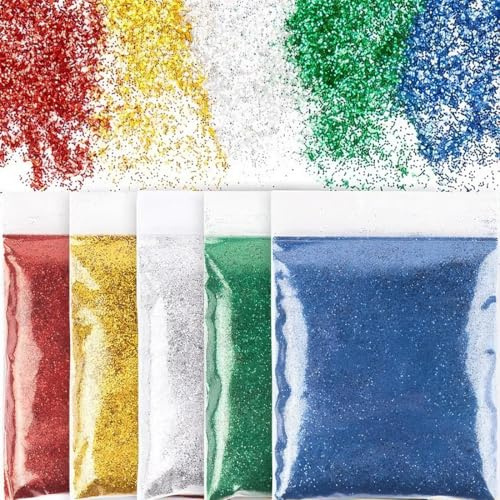YOFDAL Polvere Glitterata Set, Adatte per Bricolage Artigianale, Pittura, Arte Floreale, Decorazioni Natalizie, 100 g(5 Confezioni)