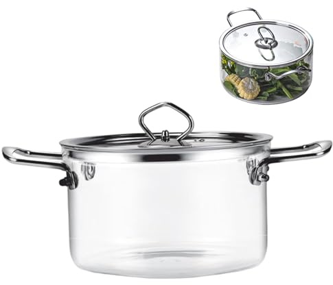 Glass Saucepan with Lid, 2.5L Transparent Simmer Pot with Dual Stainless Steel Handle, Heat- Resistant Glass Pots for Cooking Pasta, Noodle, Soup, Milk