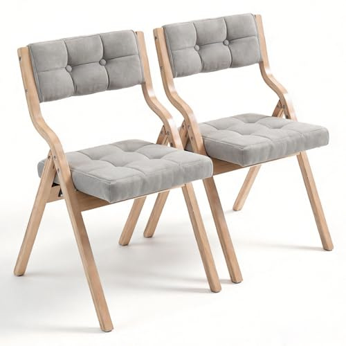 SEEDWAVE gepolsterte Klappstühle 2er Set - Esszimmerstühle mit Holzfüßen im nordischen Stil, Rückenlehne mit 110° Neigungswinkel, montagefrei