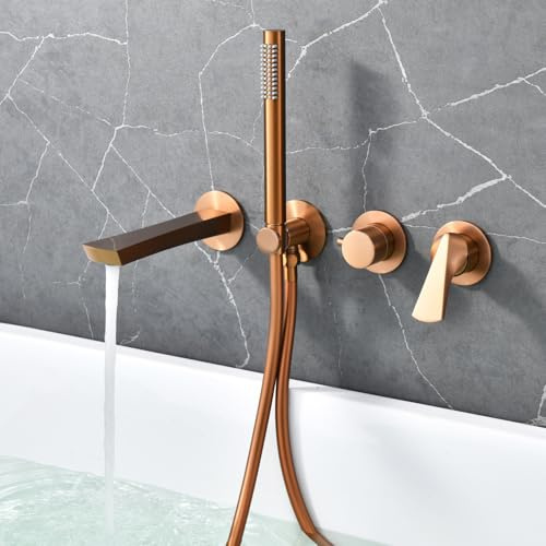 XJTNLB Rubinetto Vasca da Bagno con Doccetta Oro Rosa Spazzolato Miscelatore Doccia Incasso con Deviatore Rubinetto Doccia da Muro Monocomando Caldo e Freddo Regolabile