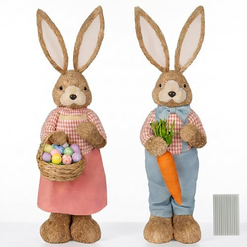 GoTilo Osterhasen Dekoaufsteller 2er Set, 83 cm, 2D Flache stehende Hasenfiguren für Innen- und Außenbereich, Haustür, Eingangsbereich und Garten, Osterdeko als Frühlingsdeko