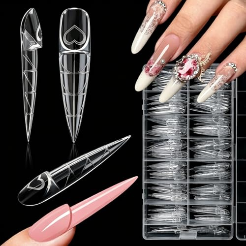 Kiiwah 150 st Popit Nail för 3D fransk manikyr, återanvändbar dubbel nagelform, amerikansk kapsel nagelförlängningsformer för byggare, gel polygel akrylkonstruktion (mandel)