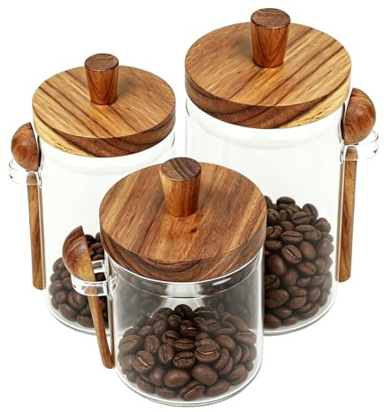 Sixfolo 3PCS Bocaux en Verre avec Couvercle et Cuillere 400ml 600ml 900ml | Bocal de Conservation Alimentaire,Bocaux de Rangement Cuisine Transparent pour Café Thé Grains Epices Noix Bonbons