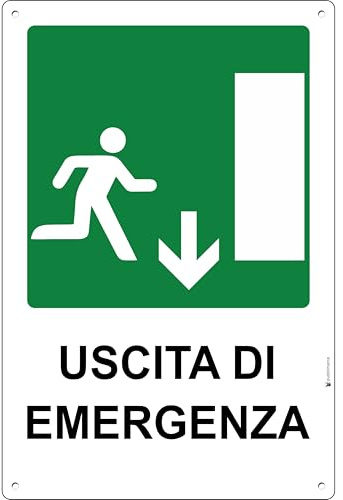 Pubblimania Cartello Uscita di Emergenza in Alluminio Composito – Segnaletica di Sicurezza Professionale – Stampa Atossica e Resistente alle Intemperie (Uscita Basso)