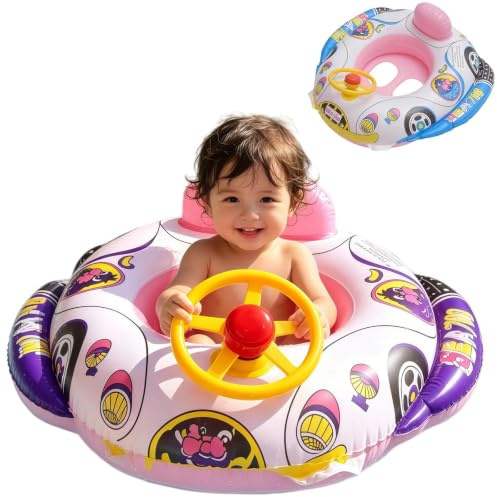 HUANYO Kids Car Inflatable Swim Ring, Vehicle-Shaped Pool Float with Safety Valves & Anti-Slip Handles, Fun Water Toy for Children Ages 2-6 for Beach, Pool, Lake (pink)