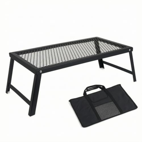 TAIZhiChen Table Camping avec Plateau en Métallique Portable Table Camping Pliante Compact Meuble pour Barbecue, Pliable avec Sac De Rangement Noir