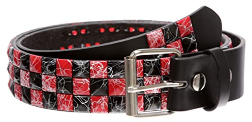 Beltiscool Gürtel mit Nieten zum Aufstecken, 38 mm, Schachbrettmuster, Punkrock, mit Nieten, Rot/Schwarz, s 30-32