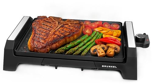 Grunkel - Plancha eléctrica de Asar - Fácil de limpiar en agua - Con termostato y regulador de temperatura - Libre de PFOA (Pequeña)