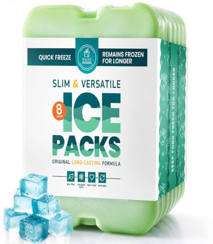 Healthy Packers Cool Pack, Slim Ice Pack for Lunch Box - Quick Freeze and Long-Lasting - Freezer Cold Packs for Cooler Bag and Lunch Boxes - Original Long-Lasting Formula - (8 Pack)