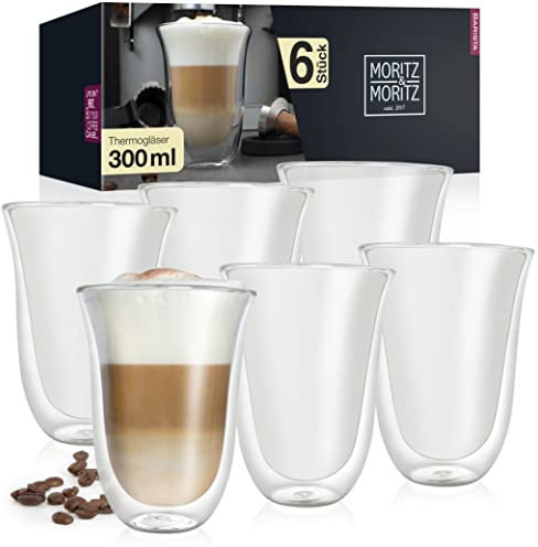 Moritz & Moritz Barista Napoli 6 vasos de 300 ml y doble pared para tomar latte macchiato - Vasos de doble pared para café, té o postre - Aptos para el lavavajillas