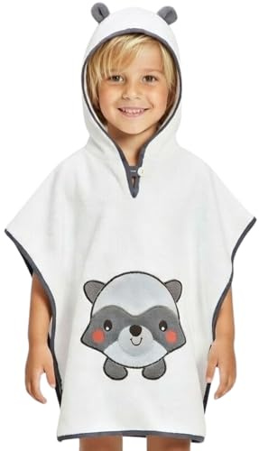 Morgonstjärna badponcho barn baby flicka pojkar 100 % bomull OEKO-TEX babybadhandduk, huvhandduk, badrock frotté, Kräm - tvättbjörn, 1-3 Jahre