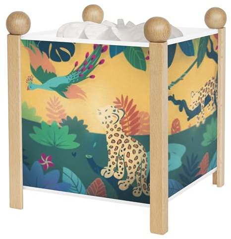 TROUSSELIER - La Savane - Veilleuse - Lanterne Magique - Idéal Cadeau Enfant - Dessin animé - Lumière rassurante - Couleur Bois Naturel - Ampoule 12V 10W inclue - Prise Elec. EU
