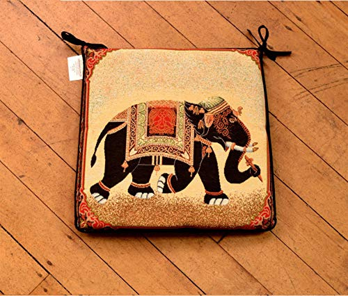 Littens Luxury Indian Raj Elephant Animal Woven Tapestry Square Shape Garden, Chair Seat Pad, Incl Ties, Kitchen, Dining 40cm x 40cm (16 x 16) UK Made