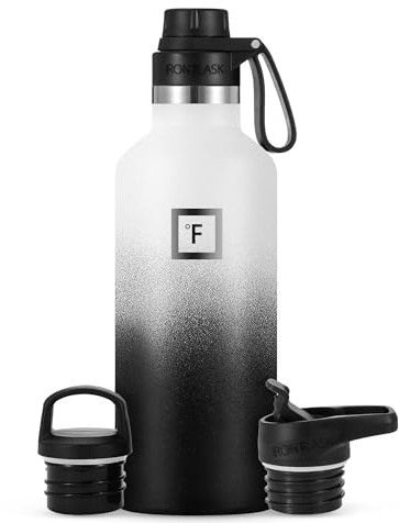IRON °FLASK Edelstahl Trinkflasche mit 3 Deckel - Auslaufsicher Thermosflasche - Metall Wasserflasche Doppelwandig Isoliert BPA-freie fur Sport Schule Fitness Camping