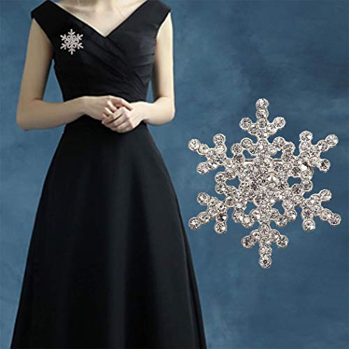TseenYi - Broche de copo de nieve moderno con diamantes de imitación, pin para el pecho con cristales, ideal para la ropa de Navidad, joya perfecta como regalo para hombres y mujeres (plata)