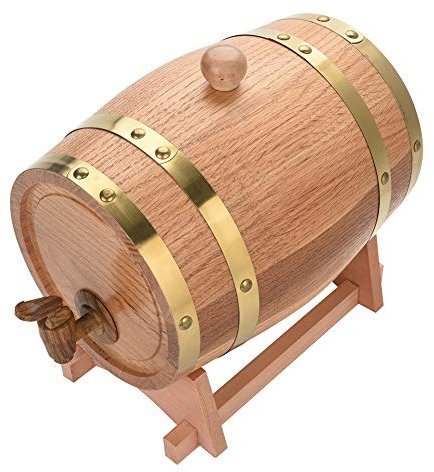 3L Eichenfass, Vintage Eiche Weinfass mit Holzständer und Wasserhahn für Whisky Bourbon Tequila Weinessig Bier, auslaufsicheres Eiche Weinaufbewahrungsfass