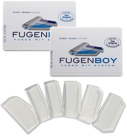 Fugenboy® patentierter Fugen-Glätter 6er Set | Deutsche Herstellung | Silikon-Fugen Abzieher | Ideal als Fugen-Spachtel für Fliesen & Edelstahl | Profi-Fugen-Werkzeug zur Fugen-Versiegelung